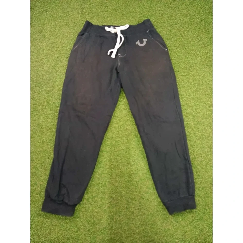 True Religion World Tour Jogger Pants‎ Mens Medium Black Tapered Leg Drawstring